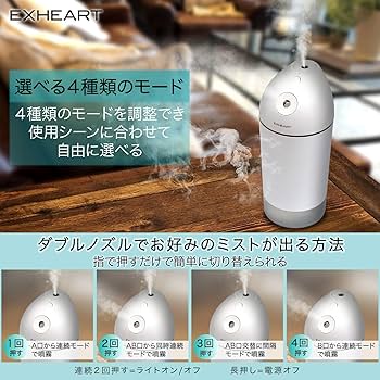 Amazon.co.jp: EXHEART ポータブル加湿器 ホワイト EPH-101WT